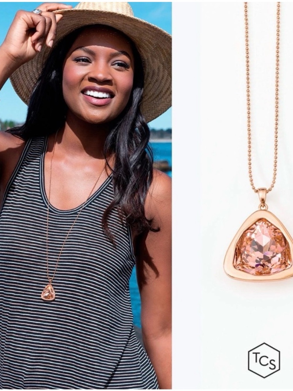 Touchstone Crystal by Swarovski Rose Gold  Trilliant Pendant Necklace NIB